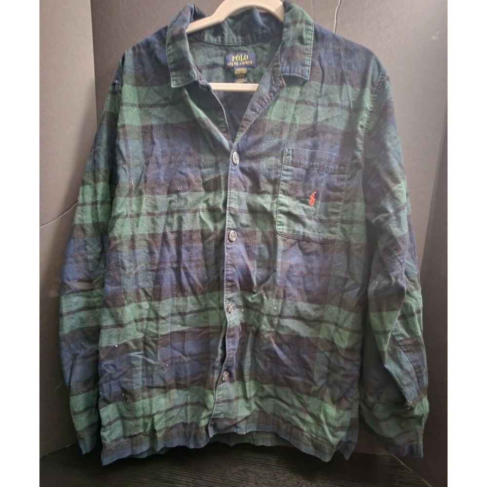 Polo Ralph Lauren Sleepwear‎ shirt Button down green blue plaid size M medium - Picture 2 of 8